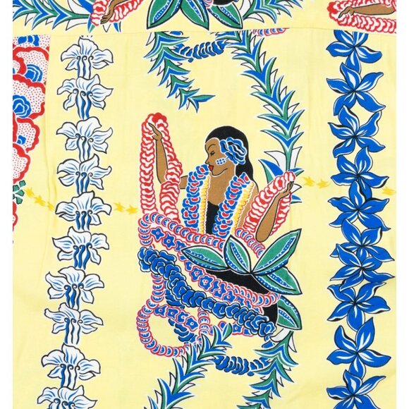 Kamehameha Hawaiian Shirt Lei Lady Mens XL Yellow Tropical Print Rayon USA Aloha - Picture 9 of 15